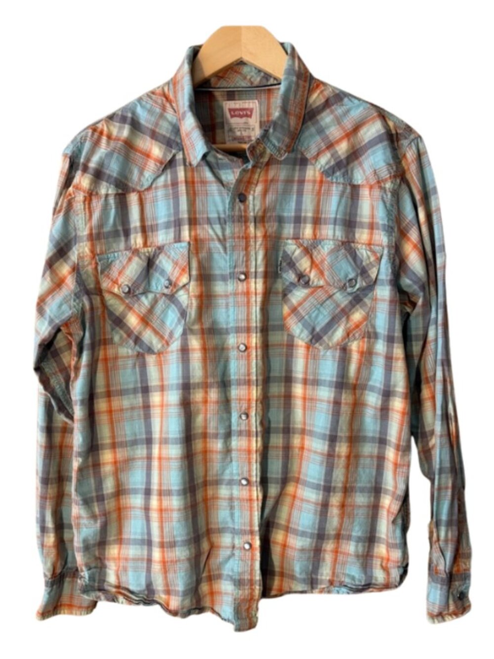 Levi’s Modern Western Plaid Shirt Large Snap Button Pearl Snap Casual